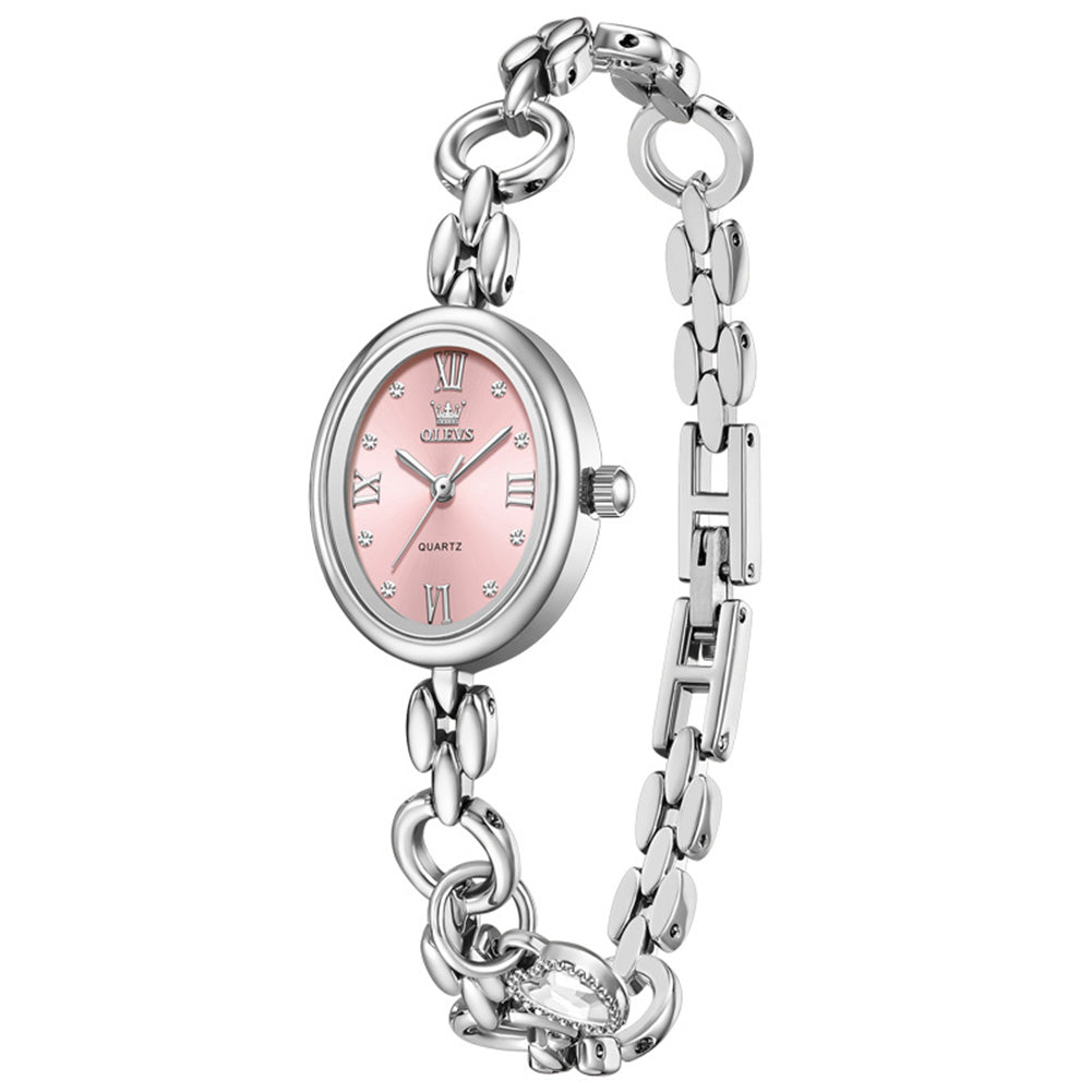Silver Pink angled bracelet watch view - OLEVS 5702