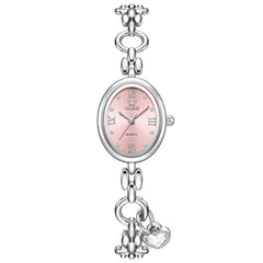Silver tone bracelet and pink dial front - OLEVS 5702