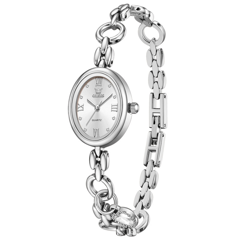 Silver White angled bracelet watch view - OLEVS 5702