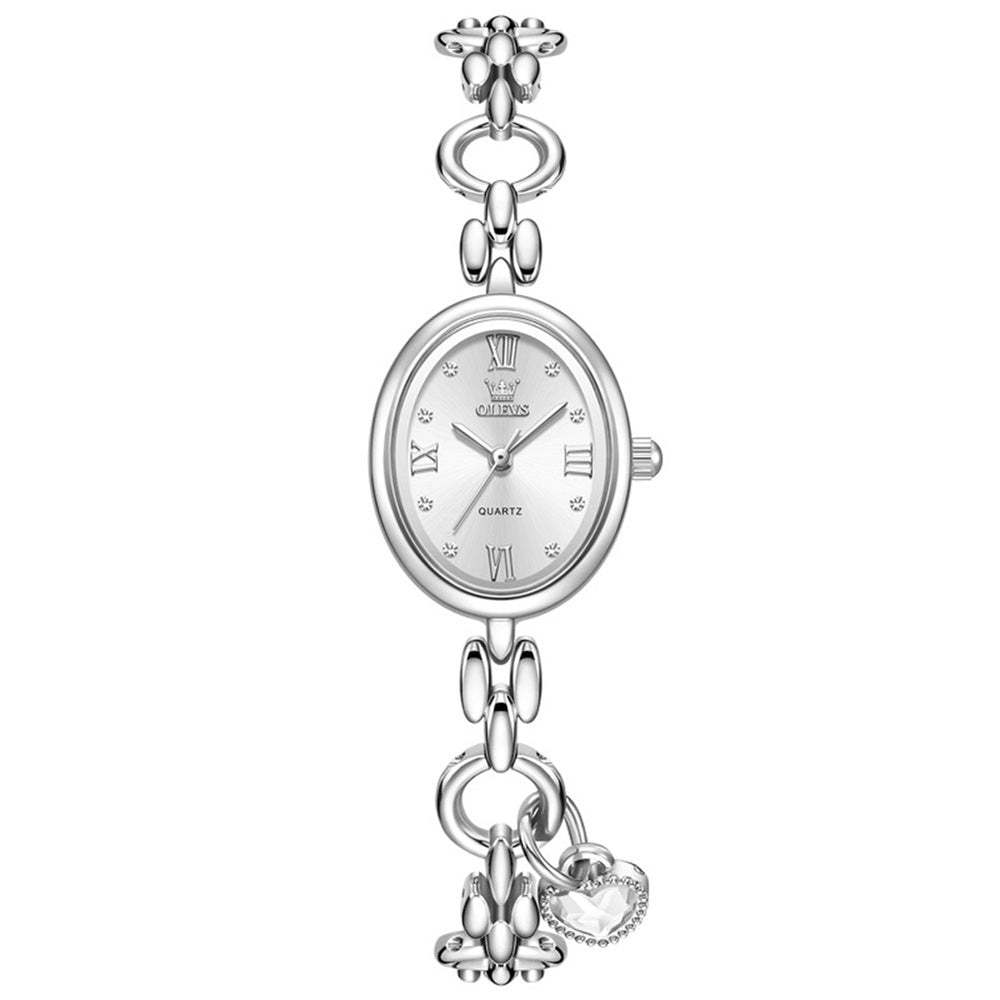 Silver tone bracelet and white dial front - OLEVS 5702