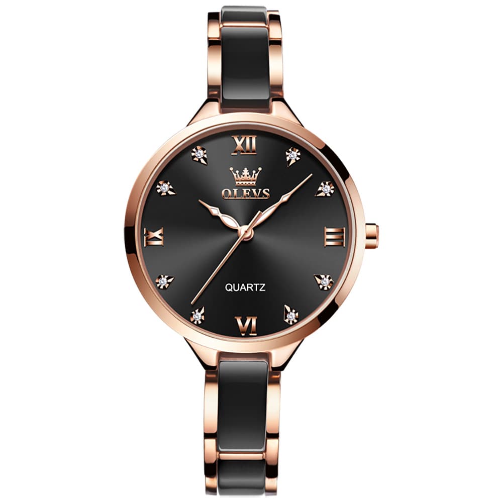 OLEVS 5872 Ceramic Bracelet Watch Rose Gold Diamond Accent Quartz Luxury Timepiece for Women - Olevs Watch Store