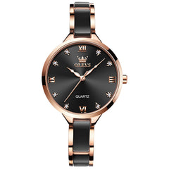 OLEVS 5872 Ceramic Bracelet Watch Rose Gold Diamond Accent Quartz Luxury Timepiece for Women - Olevs Watch Store