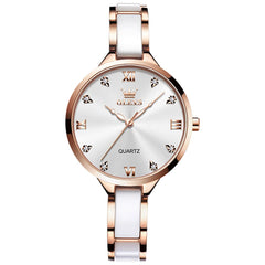 OLEVS 5872 Ceramic Bracelet Watch Rose Gold Diamond Accent Quartz Luxury Timepiece for Women - Olevs Watch Store
