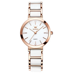 OLEVS 5877 Ceramic Bracelet Watch Rose Gold Minimalist Diamond Accent Japan Quartz Luxury Timepiece Women - Olevs Watch Store