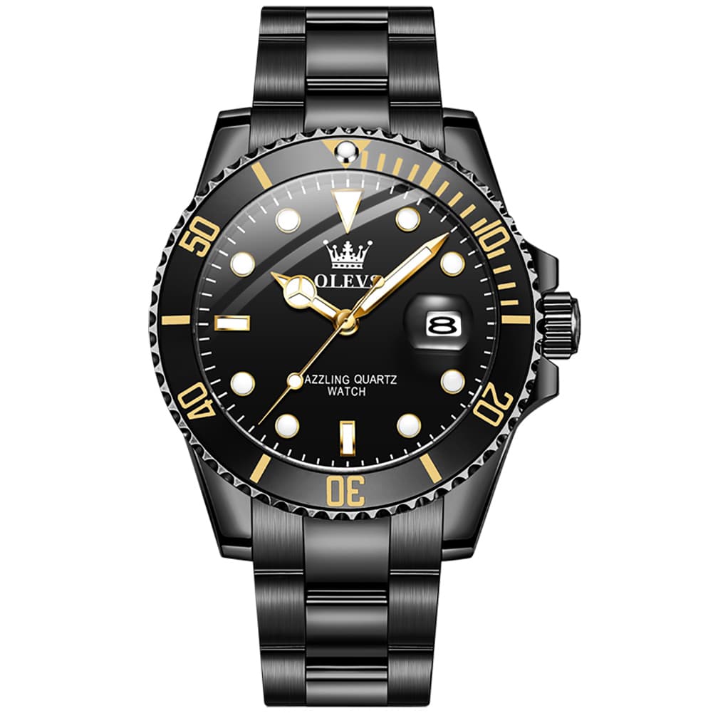 OLEVS 5885 Classic Luxury Dive Style Watch for Men - All Black Watch | Olevs Watch Store