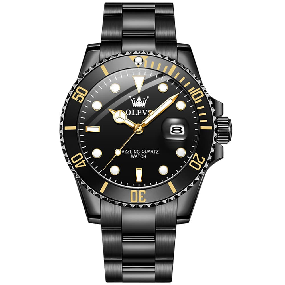 OLEVS 5885 Classic Luxury Dive Style Watch for Men - All Black Watch | Olevs Watch Store
