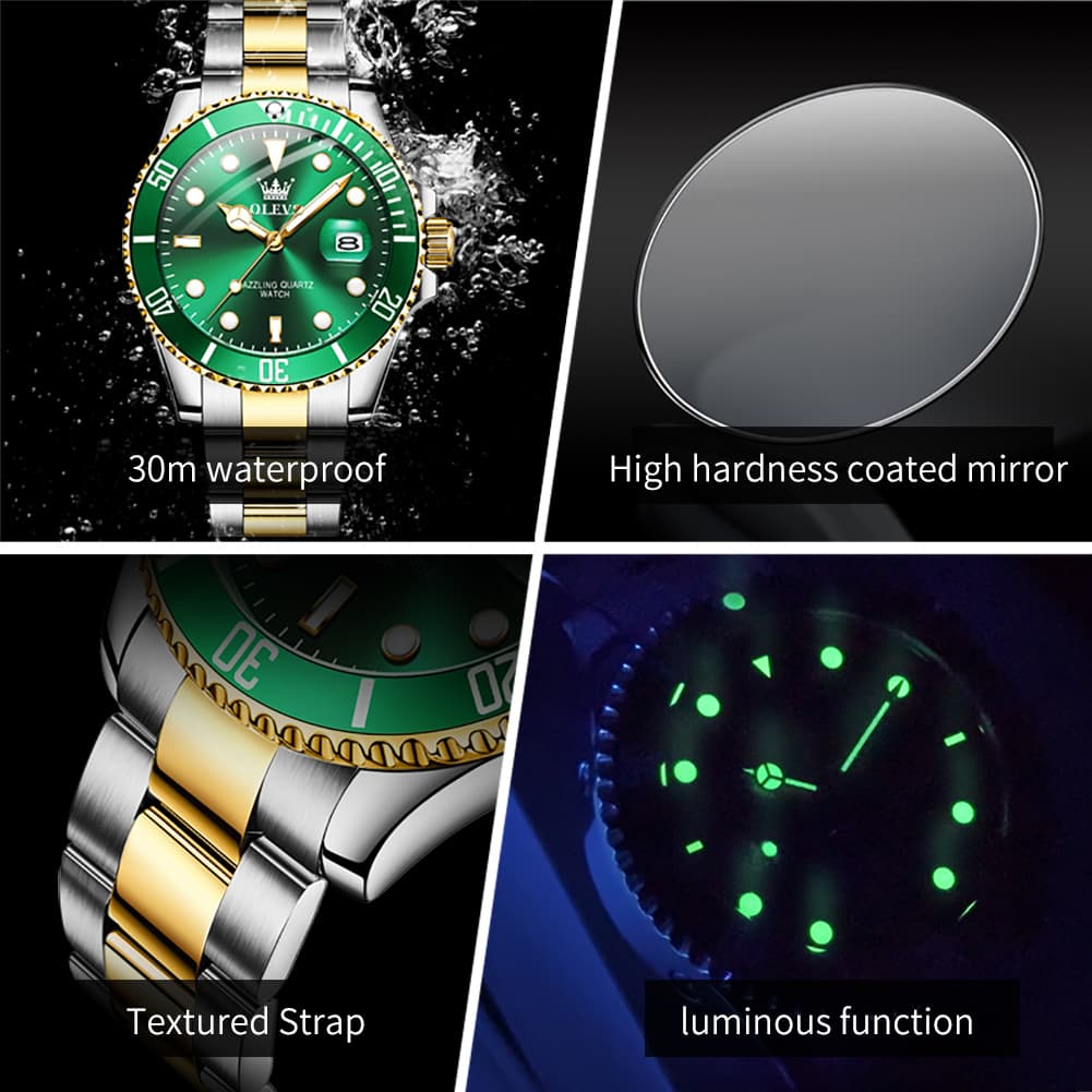 OLEVS 5885 Classic Luxury Dive Style Watch for Men - All Gold Watch | Olevs Watch Store