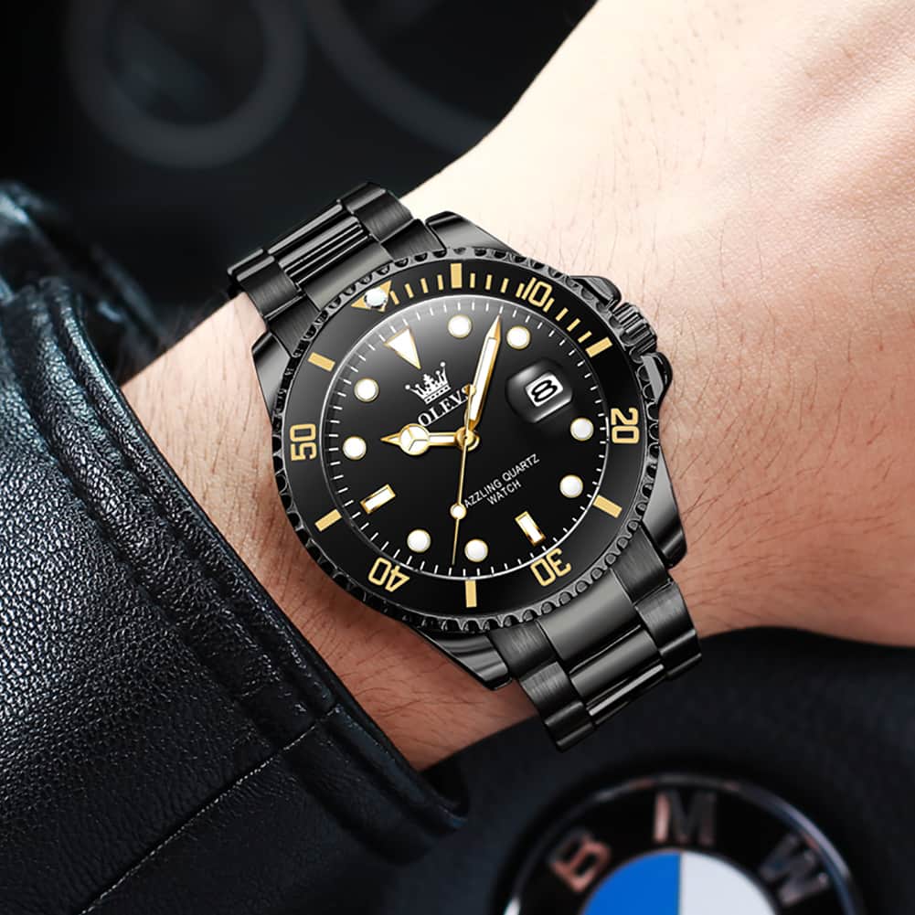 OLEVS 5885 Classic Luxury Dive Style Watch for Men - All Gold Watch | Olevs Watch Store