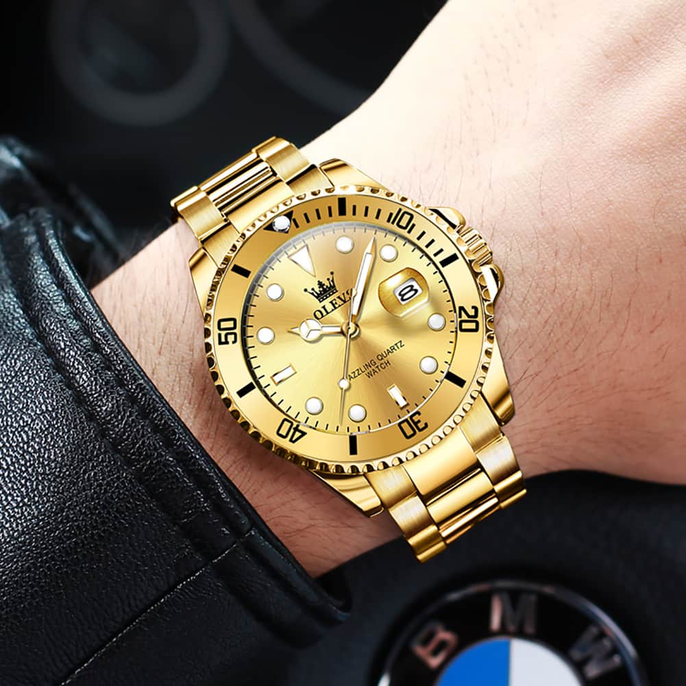 OLEVS 5885 Classic Luxury Dive Style Watch for Men - All Gold Watch | Olevs Watch Store