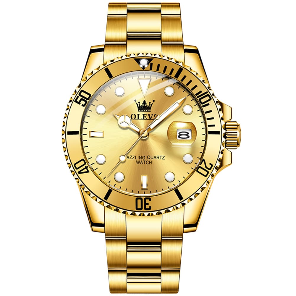 OLEVS 5885 Classic Luxury Dive Style Watch for Men - All Gold Watch | Olevs Watch Store