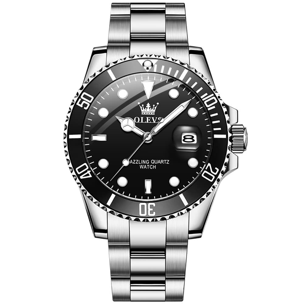 OLEVS 5885 Classic Luxury Dive Style Watch for Men - Silver Black Watch | Olevs Watch Store
