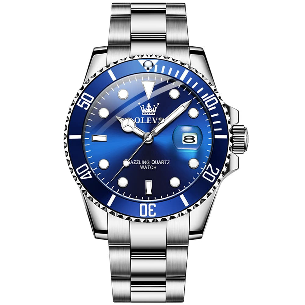 OLEVS 5885 Classic Luxury Dive Style Watch for Men - Silver Blue Watch | Olevs Watch Store