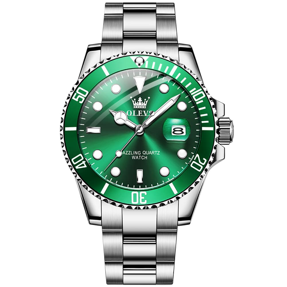 OLEVS 5885 Classic Luxury Dive Style Watch for Men - Silver Green Watch | Olevs Watch Store