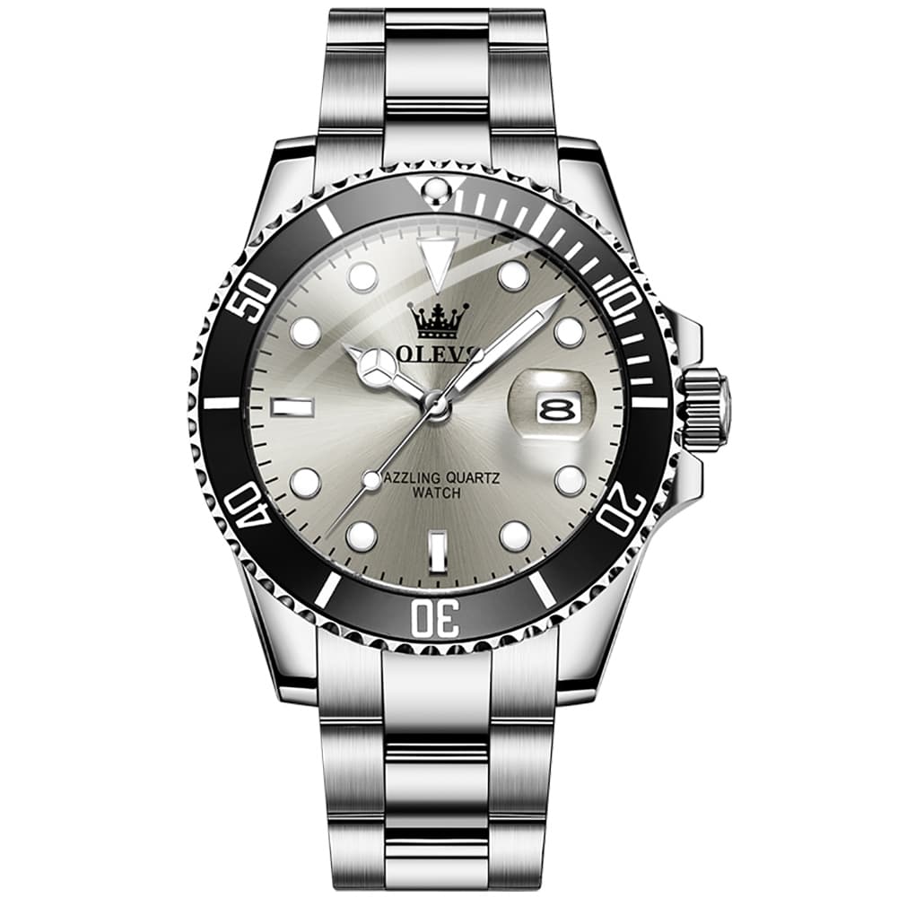 OLEVS 5885 Classic Luxury Dive Style Watch for Men - Silver Grey Watch | Olevs Watch Store