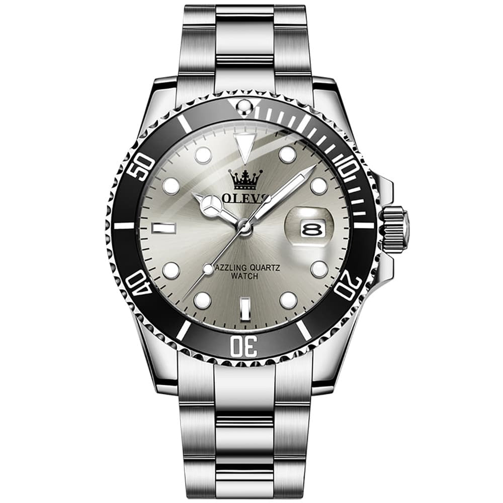 OLEVS 5885 Classic Luxury Dive Style Watch for Men - Silver Grey Watch | Olevs Watch Store
