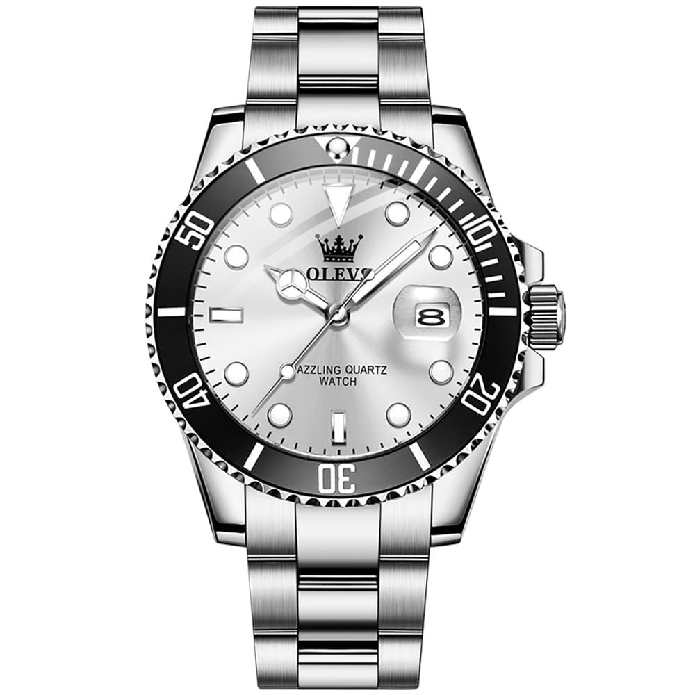 OLEVS 5885 Classic Luxury Dive Style Watch for Men - Silver White Watch | Olevs Watch Store