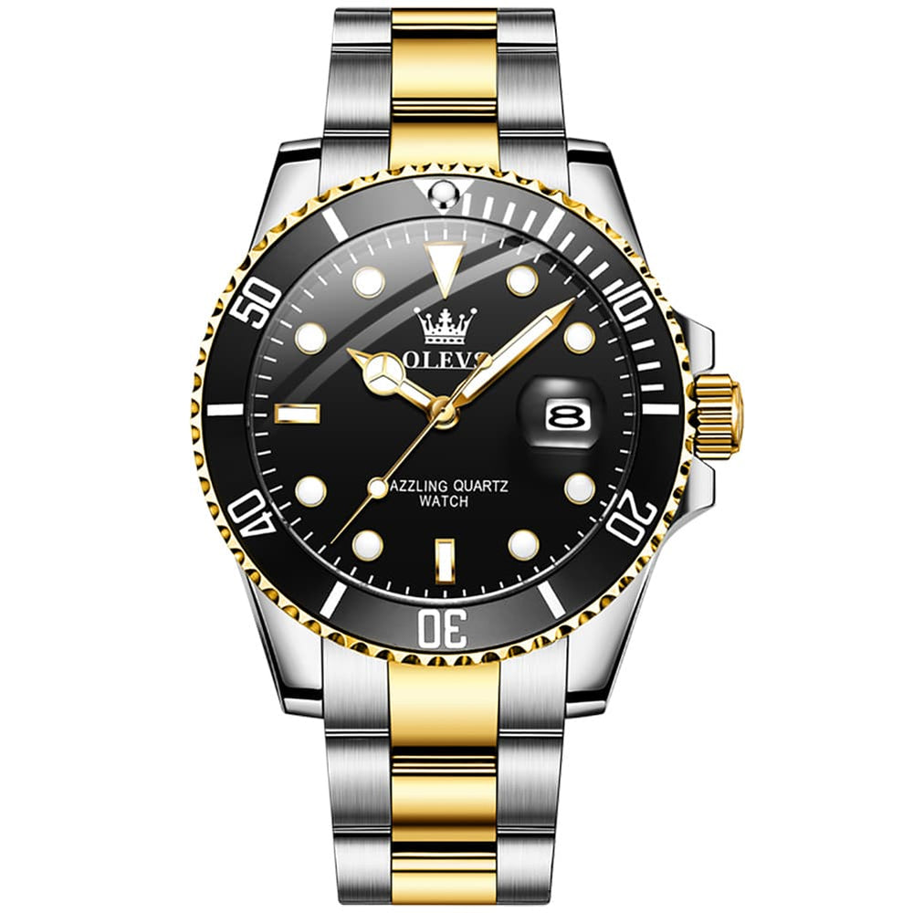 OLEVS 5885 Classic Luxury Dive Style Watch for Men - Two-Tone Black Watch | Olevs Watch Store