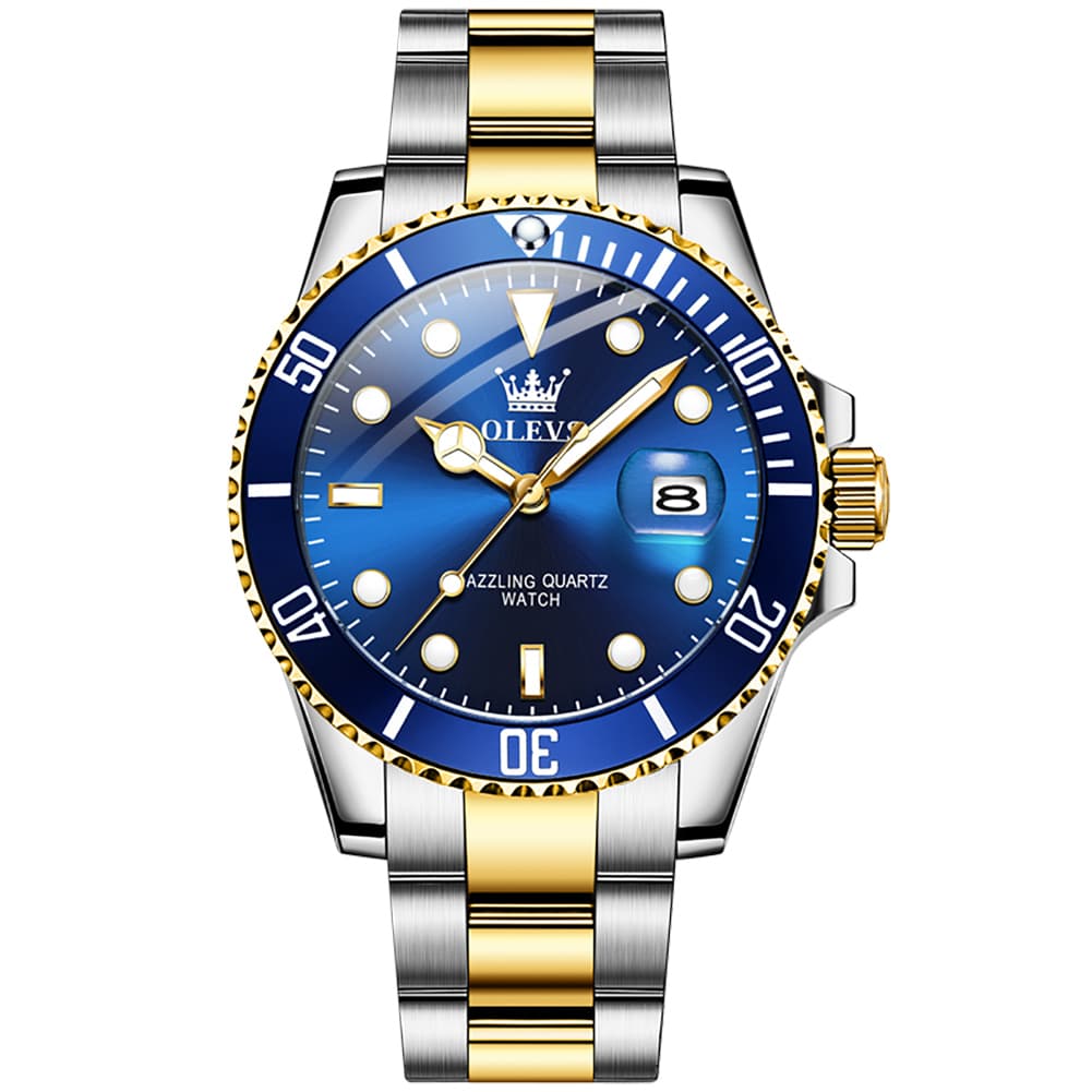OLEVS 5885 Classic Luxury Dive Style Watch for Men - Two-Tone Blue Watch | Olevs Watch Store