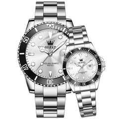 OLEVS 5885 Iconic Dive Style Couple Watch Set - Matching Silver White Watch | Olevs Watch Store
