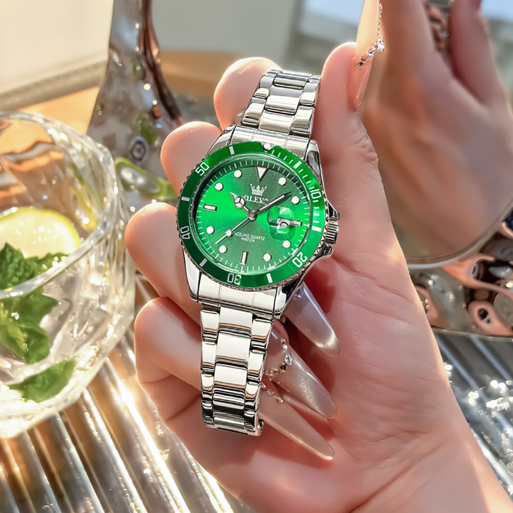 OLEVS 5885 Sporty Chic Luxury Dive Style Watch for Women - Mint Blue Watch | Olevs Watch Store