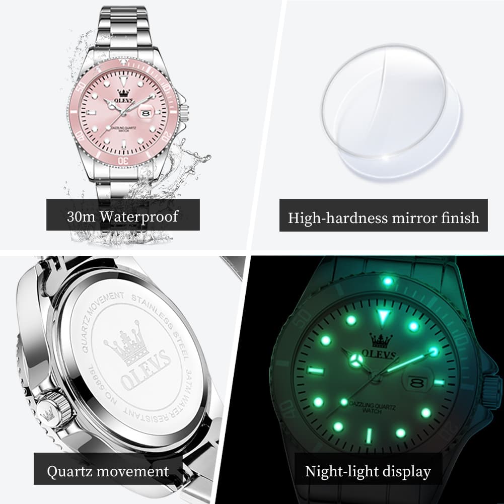 OLEVS 5885 Sporty Chic Luxury Dive Style Watch for Women - Mint Blue Watch | Olevs Watch Store