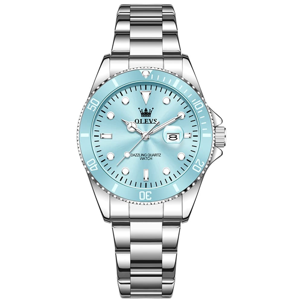 OLEVS 5885 Sporty Chic Luxury Dive Style Watch for Women - Mint Blue Watch | Olevs Watch Store