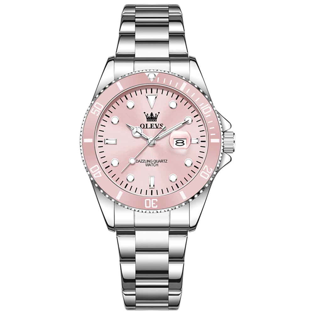 OLEVS 5885 Sporty Chic Luxury Dive Style Watch for Women - Sakura Pink Watch | Olevs Watch Store