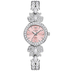 OLEVS 5887 Bow Knot Diamond Bracelet Watch Silver Zirconia Quartz Jewelry Timepiece for Women -Silver Pink Olevs Watch Store