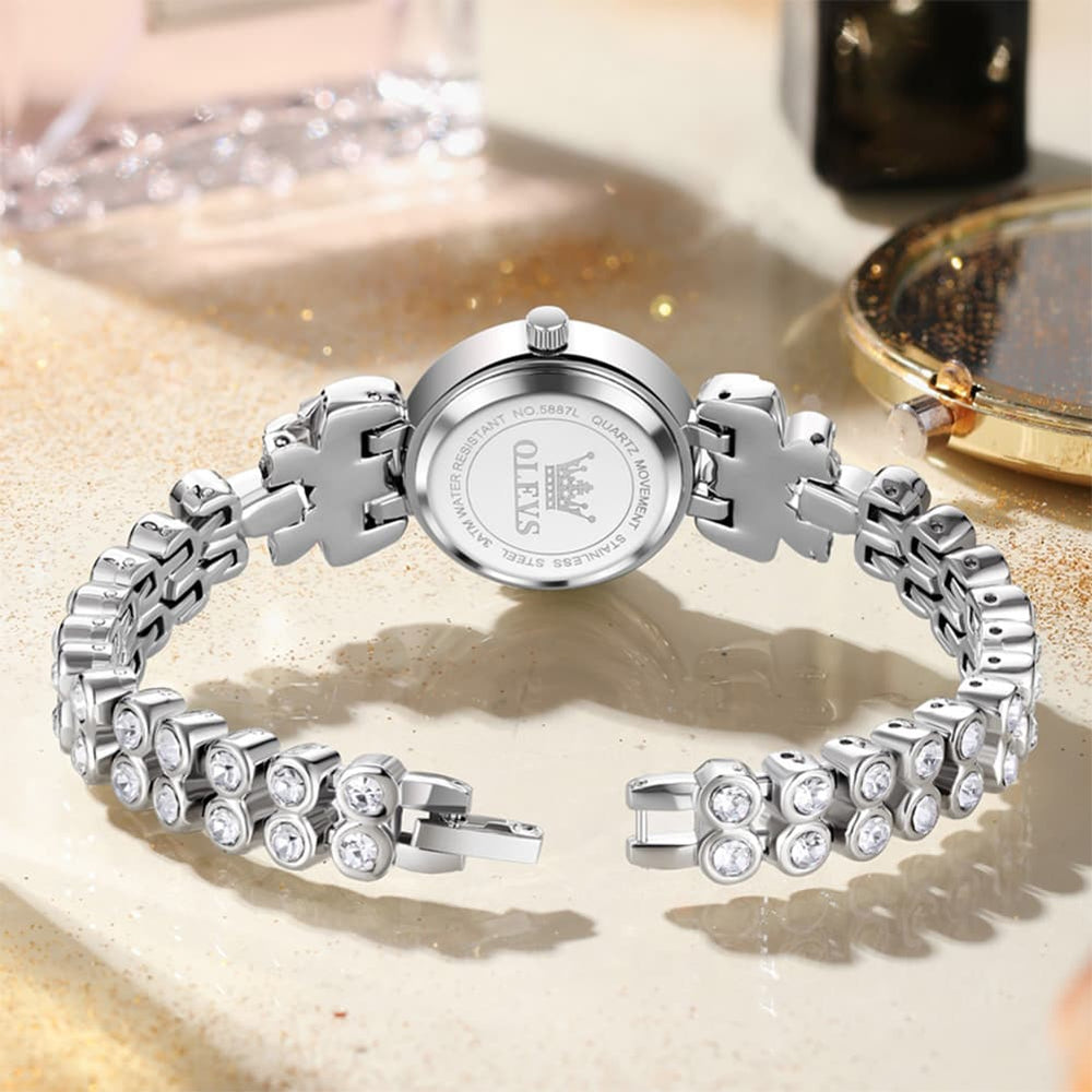 OLEVS 5887 Bow Knot Diamond Bracelet Watch Silver Zirconia Quartz Jewelry Timepiece for Women -Silver White Olevs Watch Store