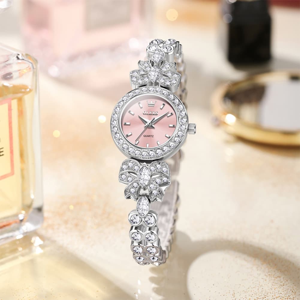 OLEVS 5887 Bow Knot Diamond Bracelet Watch Silver Zirconia Quartz Jewelry Timepiece for Women -Silver White Olevs Watch Store
