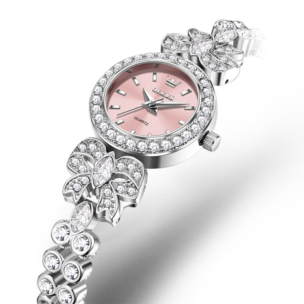 OLEVS 5887 Bow Knot Diamond Bracelet Watch Silver Zirconia Quartz Jewelry Timepiece for Women -Silver White Olevs Watch Store