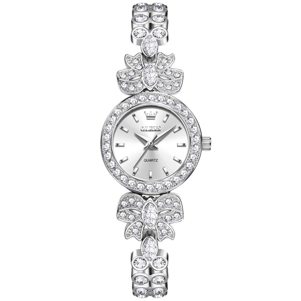 OLEVS 5887 Bow Knot Diamond Bracelet Watch Silver Zirconia Quartz Jewelry Timepiece for Women -Silver White Olevs Watch Store