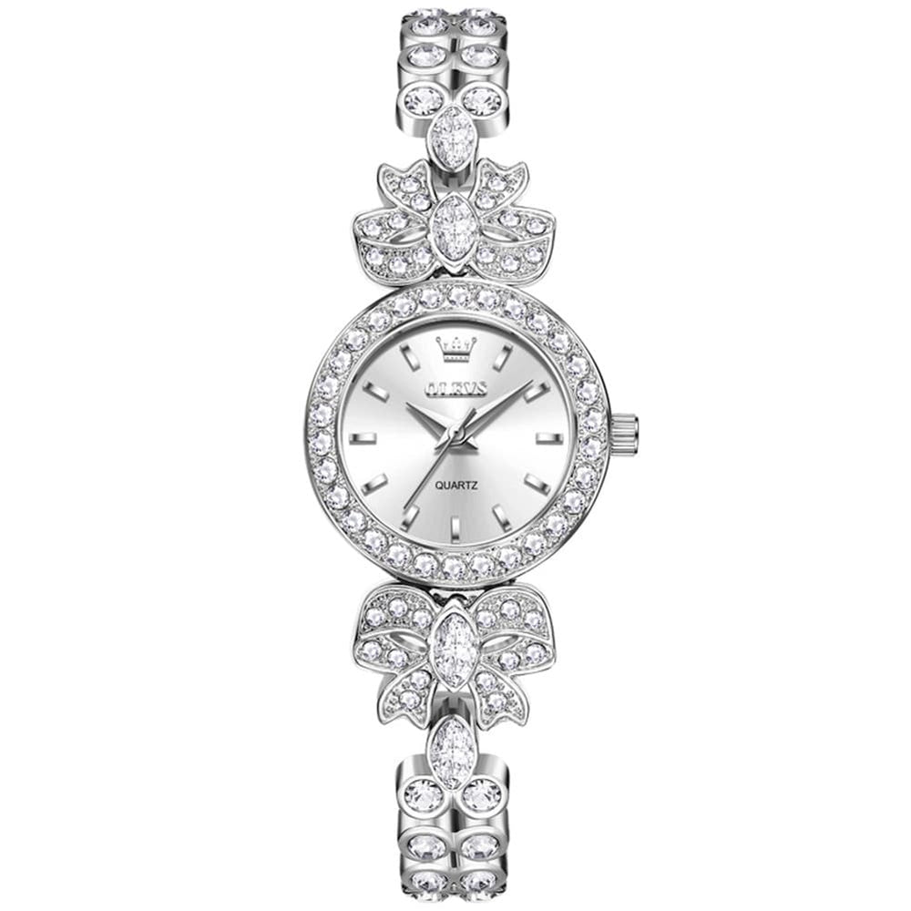 OLEVS 5887 Bow Knot Diamond Bracelet Watch Silver Zirconia Quartz Jewelry Timepiece for Women -Silver White Olevs Watch Store