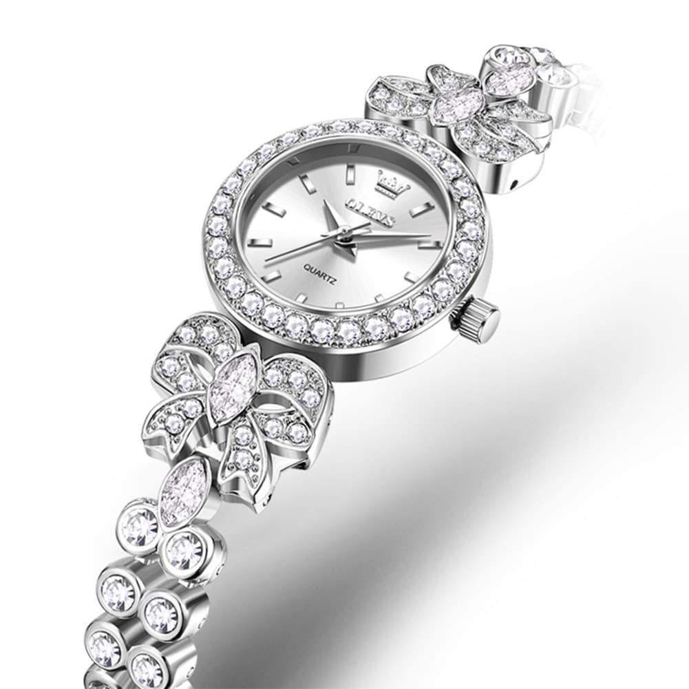 OLEVS 5887 Bow Knot Diamond Bracelet Watch Silver Zirconia Quartz Jewelry Timepiece for Women -Silver White Olevs Watch Store