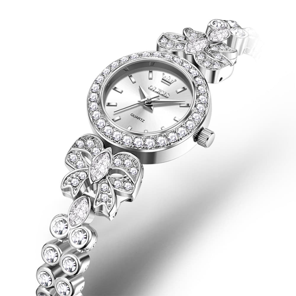 OLEVS 5887 Bow Knot Diamond Bracelet Watch Silver Zirconia Quartz Jewelry Timepiece for Women -Silver White Olevs Watch Store