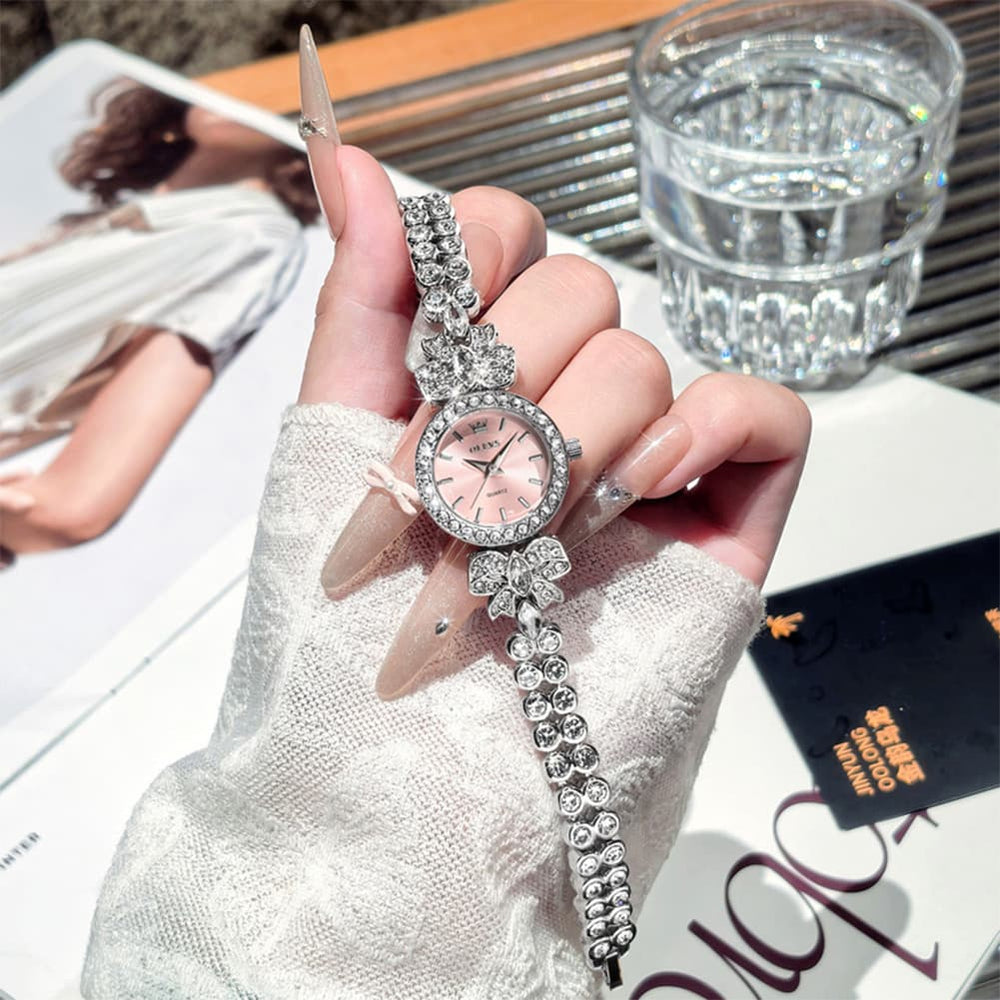 OLEVS 5887 Bow Knot Diamond Bracelet Watch Silver Zirconia Quartz Jewelry Timepiece for Women -Silver White Olevs Watch Store