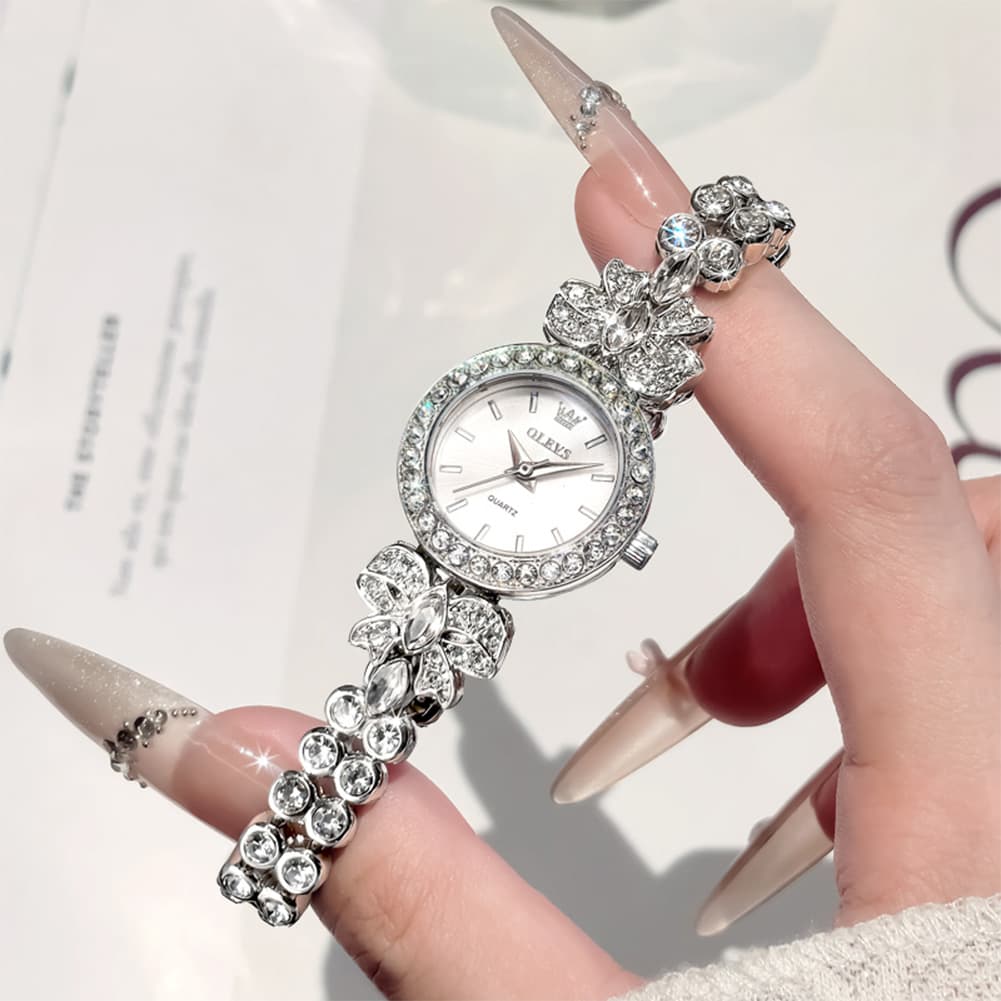 OLEVS 5887 Bow Knot Diamond Bracelet Watch Silver Zirconia Quartz Jewelry Timepiece for Women -Silver White Olevs Watch Store