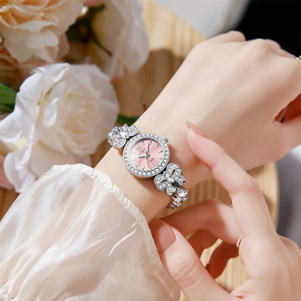 OLEVS 5887 Bow Knot Diamond Bracelet Watch Silver Zirconia Quartz Jewelry Timepiece for Women -Silver White Olevs Watch Store