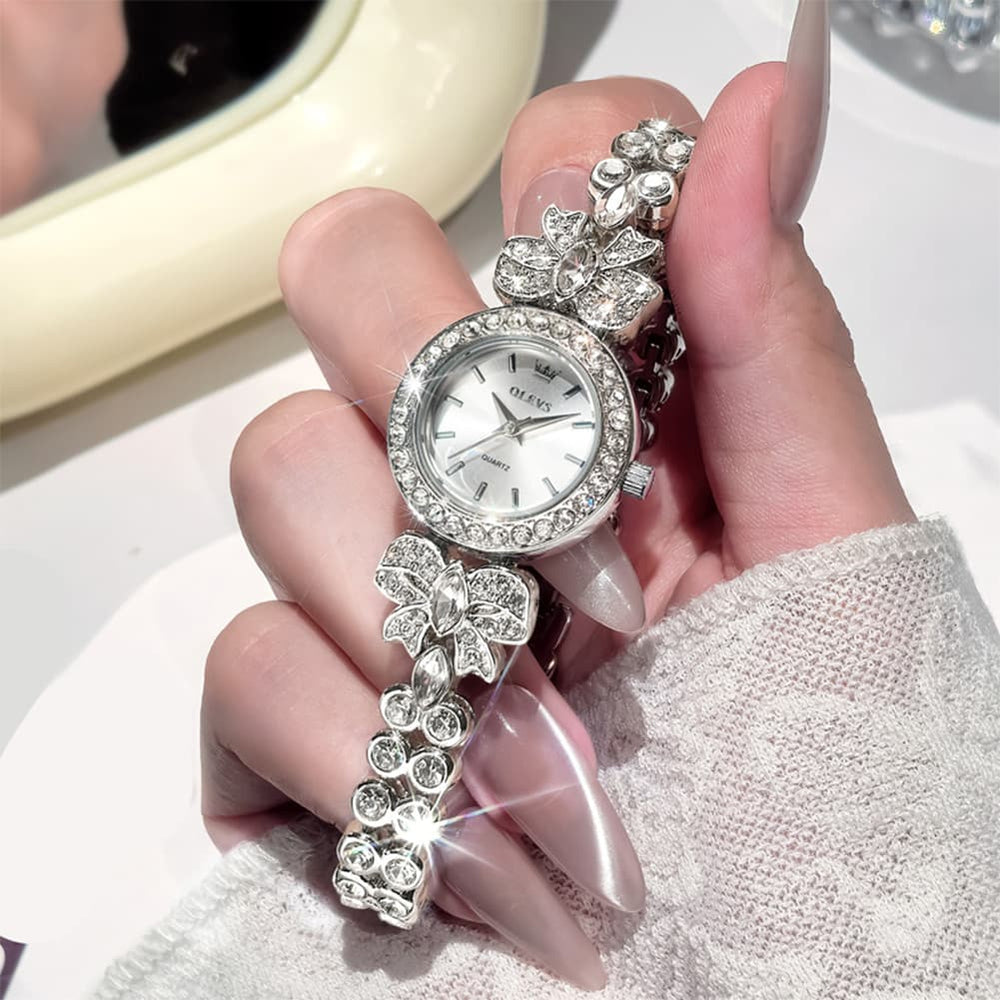 OLEVS 5887 Bow Knot Diamond Bracelet Watch Silver Zirconia Quartz Jewelry Timepiece for Women -Silver White Olevs Watch Store