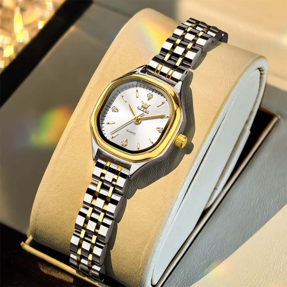 OLEVS 5888 Petite Square Watch Vintage Diamond Accent Stainless Steel Bracelet Quartz Timepiece for Women - Olevs Watch Store