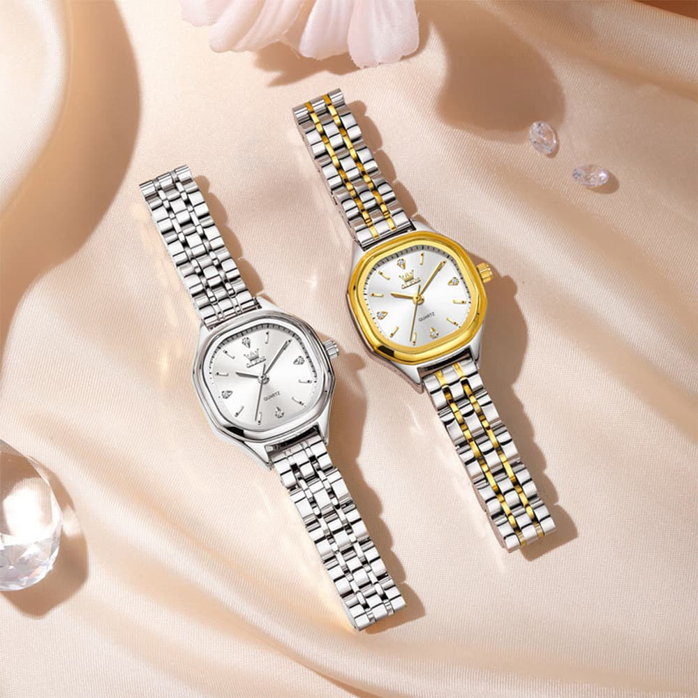 OLEVS 5888 Petite Square Watch Vintage Diamond Accent Stainless Steel Bracelet Quartz Timepiece for Women - Olevs Watch Store