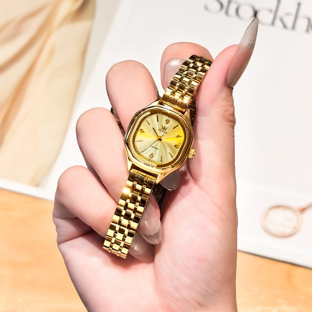 OLEVS 5888 Petite Square Watch Vintage Diamond Accent Stainless Steel Bracelet Quartz Timepiece for Women - Olevs Watch Store