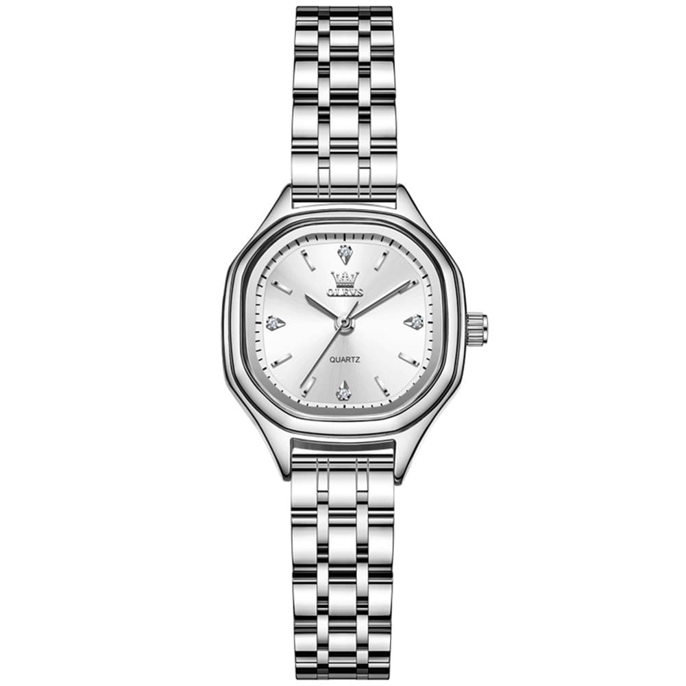 OLEVS 5888 Petite Square Watch Vintage Diamond Accent Stainless Steel Bracelet Quartz Timepiece for Women - Olevs Watch Store