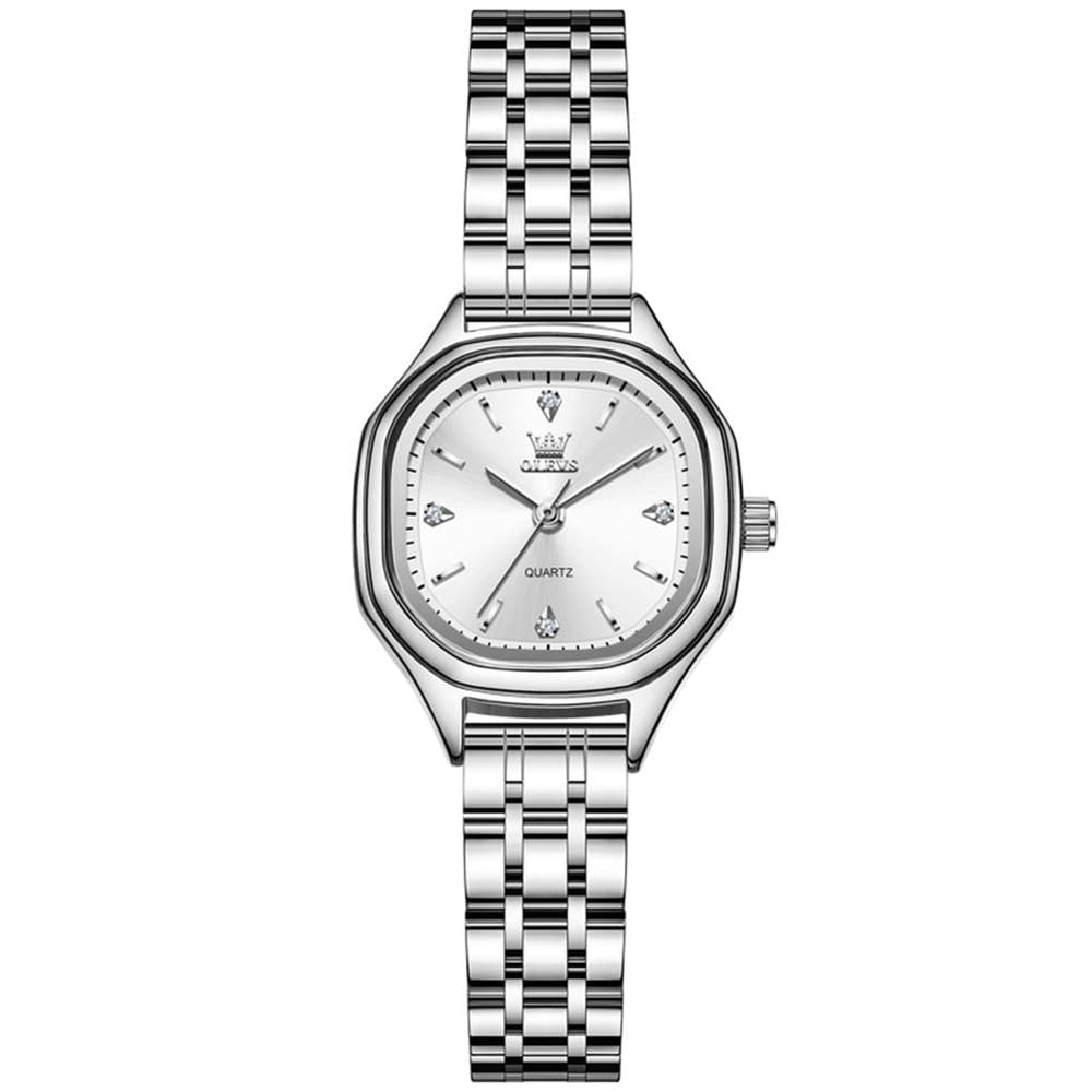 OLEVS 5888 Petite Square Watch Vintage Diamond Accent Stainless Steel Bracelet Quartz Timepiece for Women - Olevs Watch Store