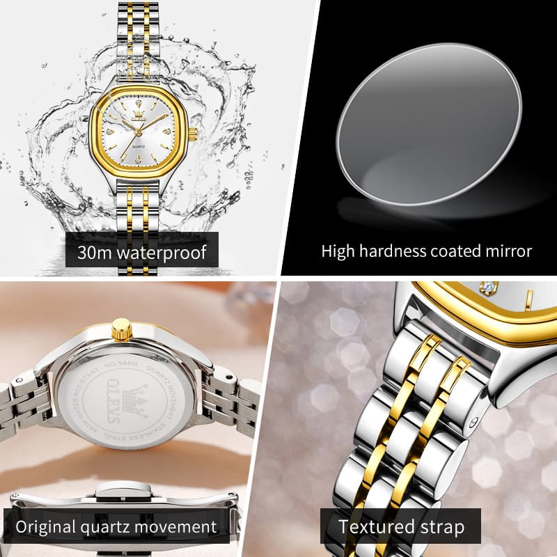OLEVS 5888 Petite Square Watch Vintage Diamond Accent Stainless Steel Bracelet Quartz Timepiece for Women - Olevs Watch Store
