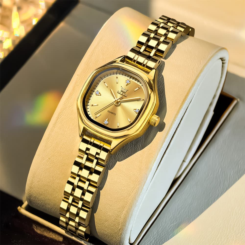 OLEVS 5888 Petite Square Watch Vintage Diamond Accent Stainless Steel Bracelet Quartz Timepiece for Women - Olevs Watch Store