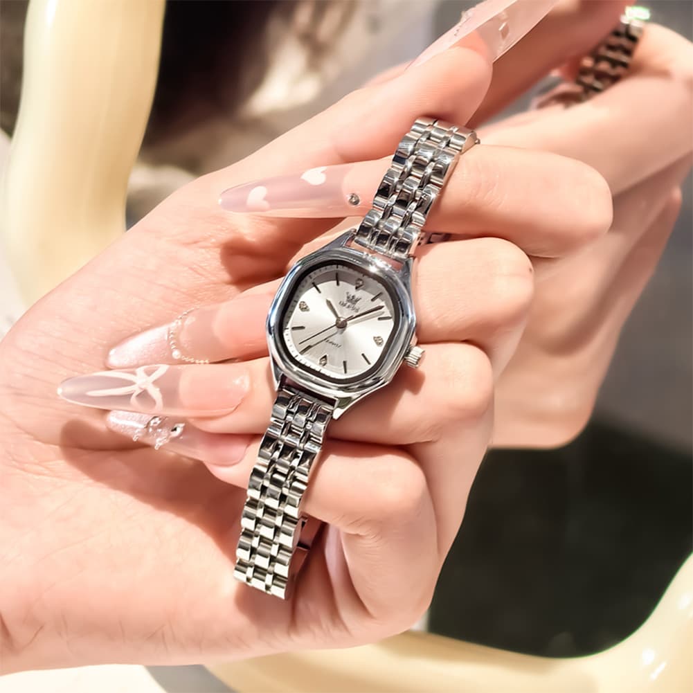OLEVS 5888 Petite Square Watch Vintage Diamond Accent Stainless Steel Bracelet Quartz Timepiece for Women - Olevs Watch Store