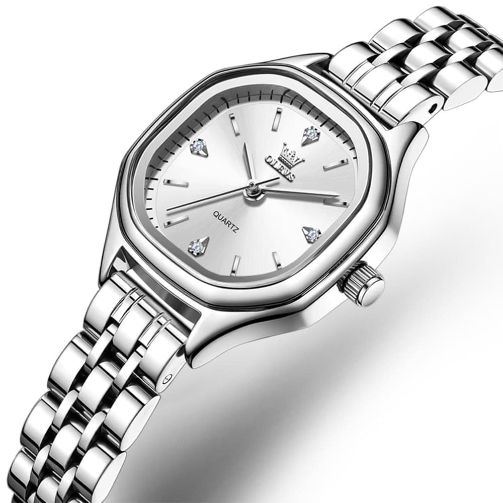 OLEVS 5888 Petite Square Watch Vintage Diamond Accent Stainless Steel Bracelet Quartz Timepiece for Women - Olevs Watch Store