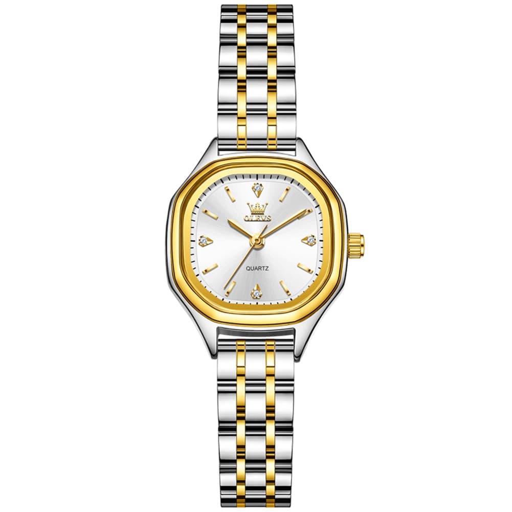 OLEVS 5888 Petite Square Watch Vintage Diamond Accent Stainless Steel Bracelet Quartz Timepiece for Women - Olevs Watch Store