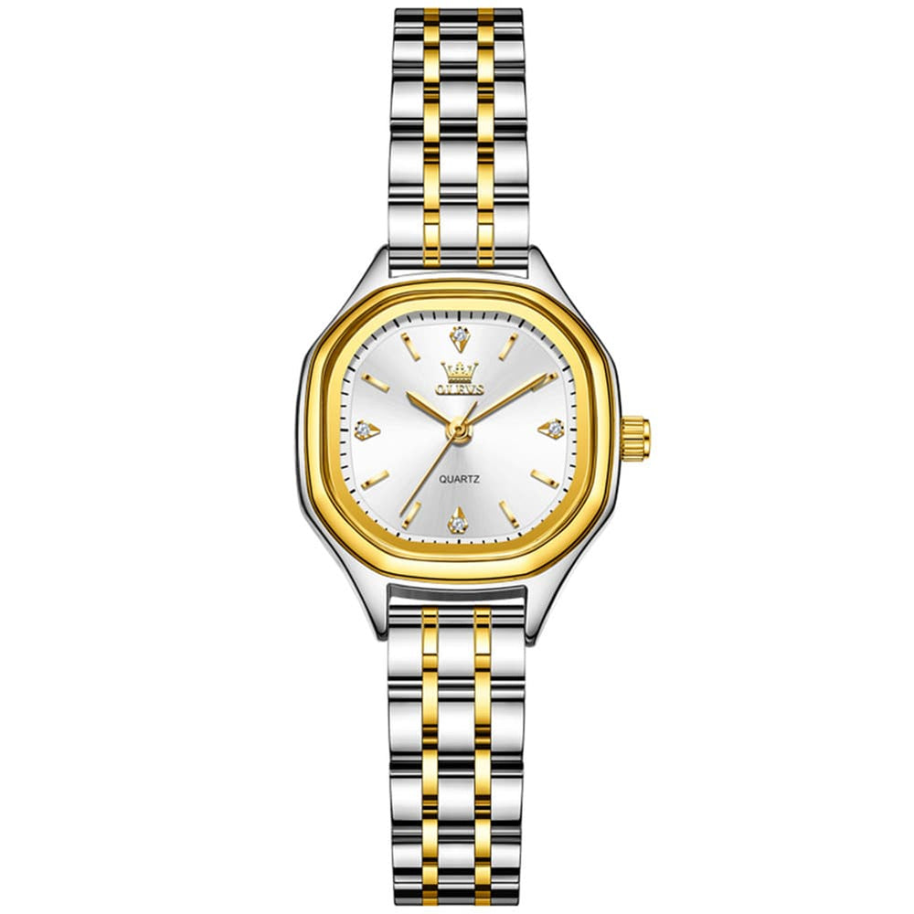 OLEVS 5888 Petite Square Watch Vintage Diamond Accent Stainless Steel Bracelet Quartz Timepiece for Women - Olevs Watch Store